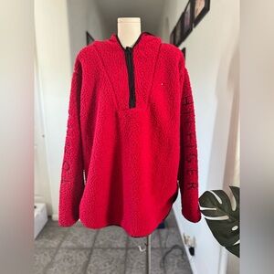 Tommy Hilfiger Women's Red Sherpa Hoodie Size XL 1/4 Zip Pullover Hoodie